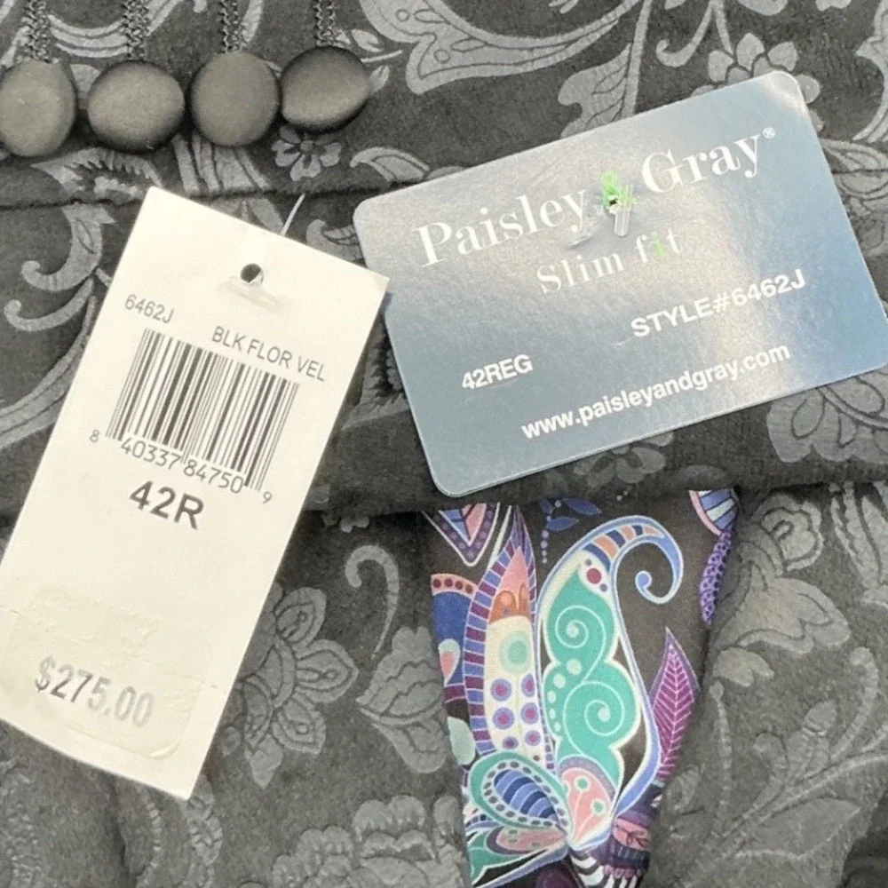 Paisley & Gray Slim Fit Black Floral Velvet Jacquard Blazer Jacket 42R NWT